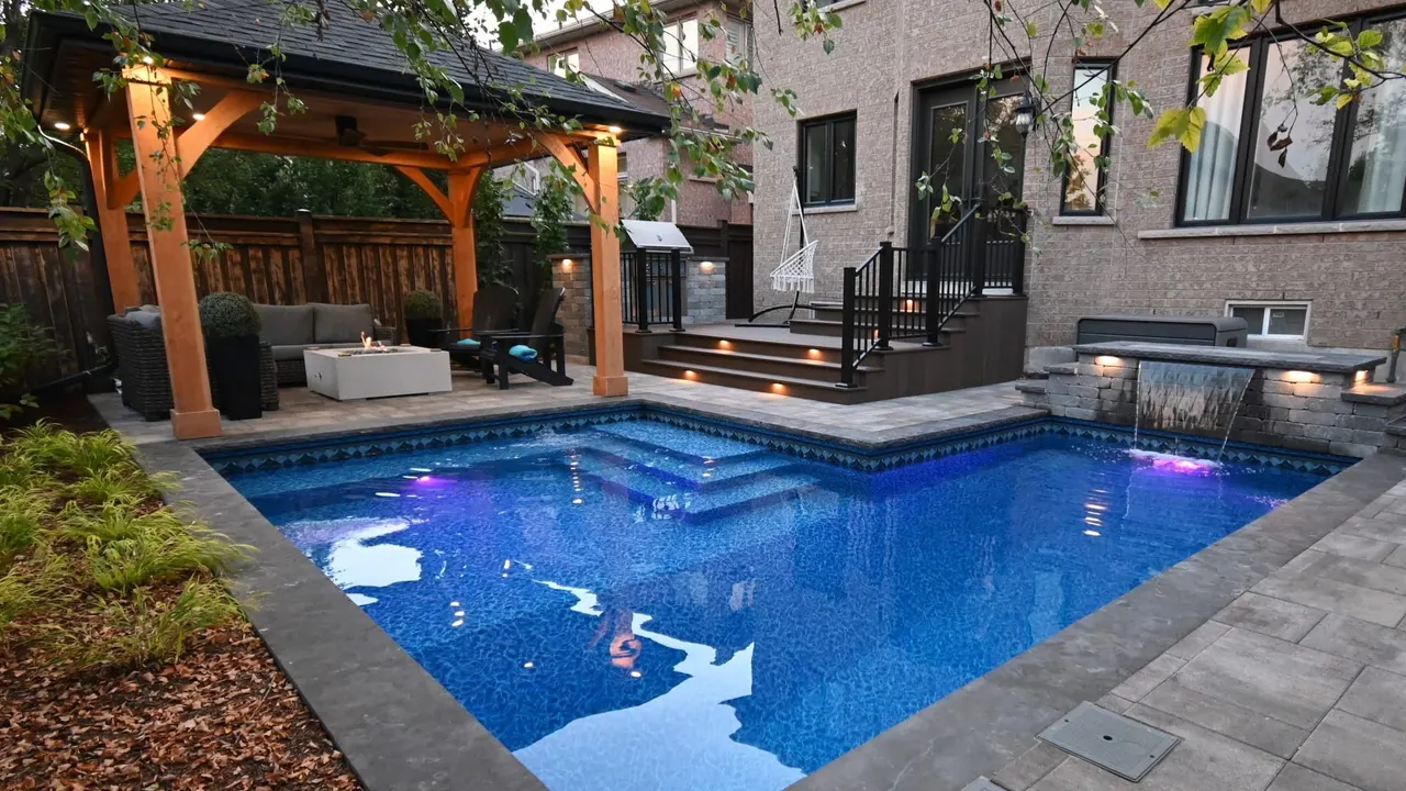 Cozy outdoor space with ambient landscape lighting