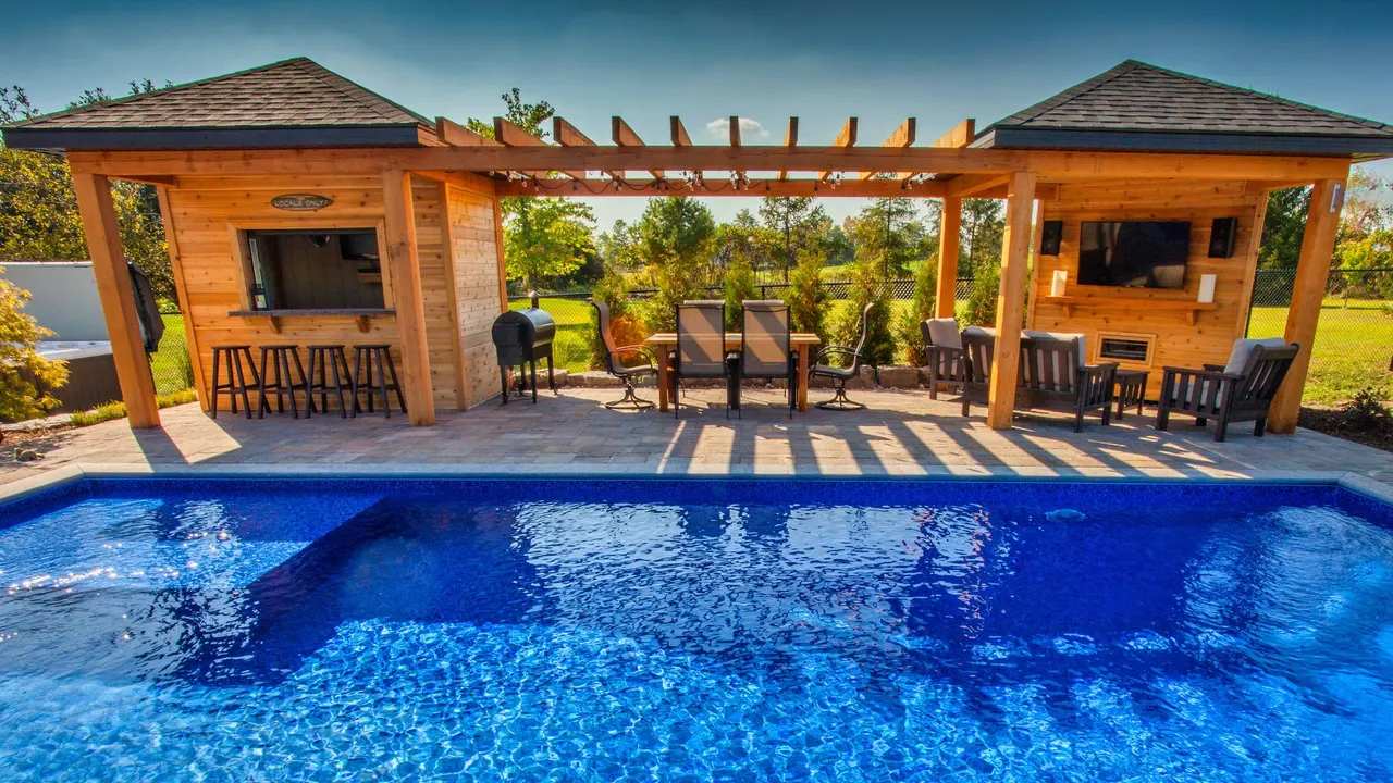 Custom cabana with integrated shade system