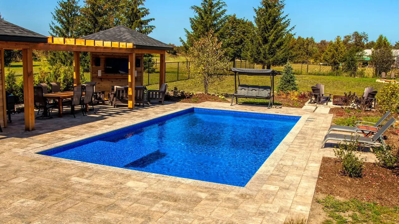 Luxury swimming pool with custom lighting