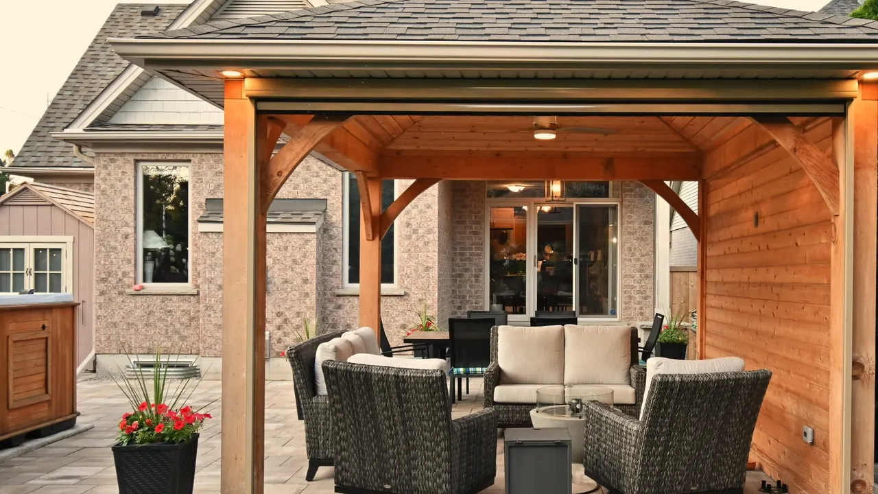 Pavilion and House View in Backyard Relaxation Project